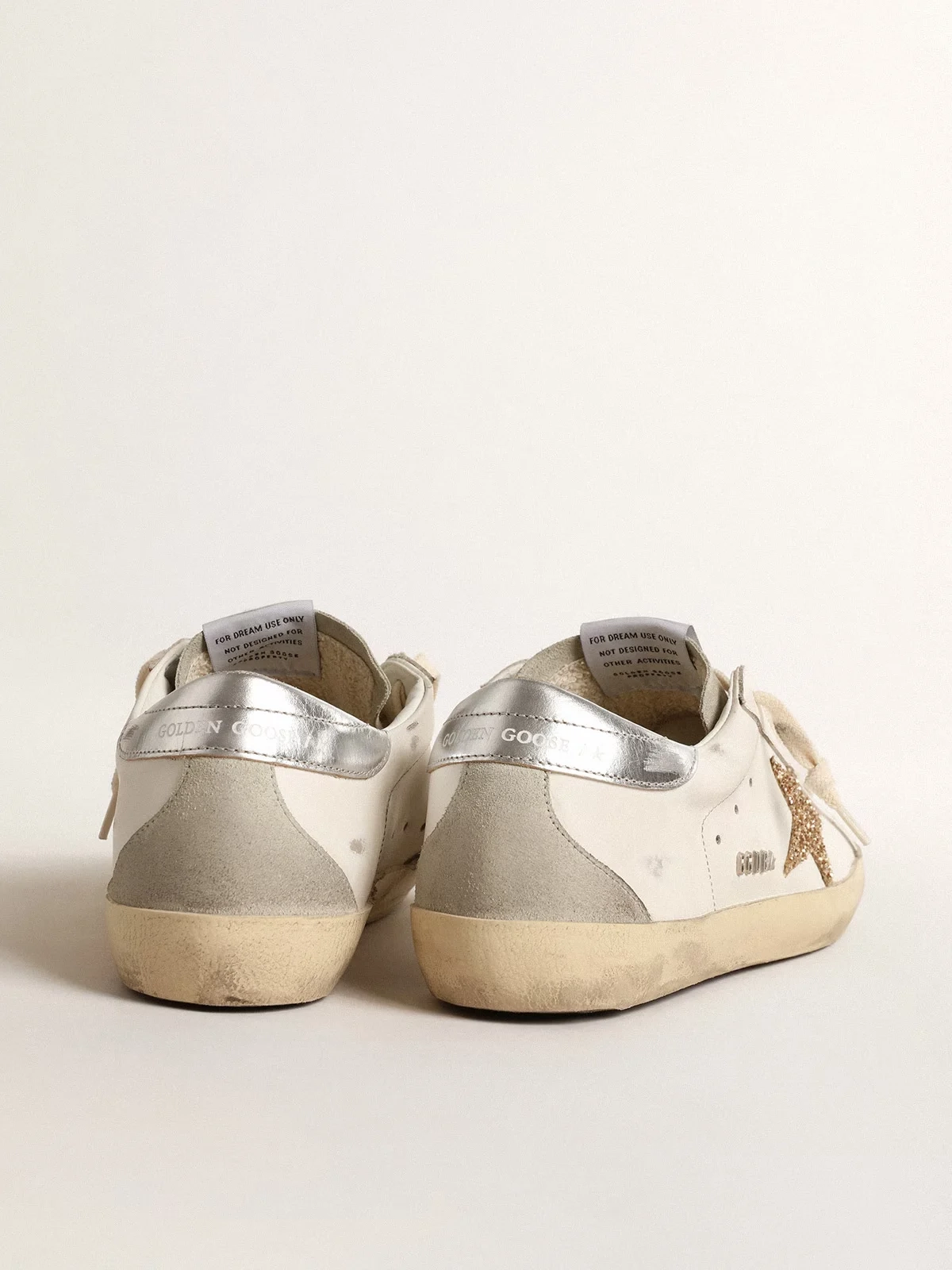 Womens Super Star with gold glitter star and ice gray suede inserts